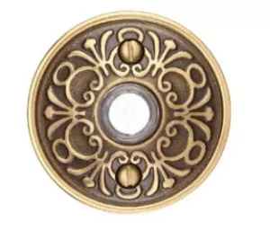 Emtek Brass Door Bell Button with Lancaster Rosette