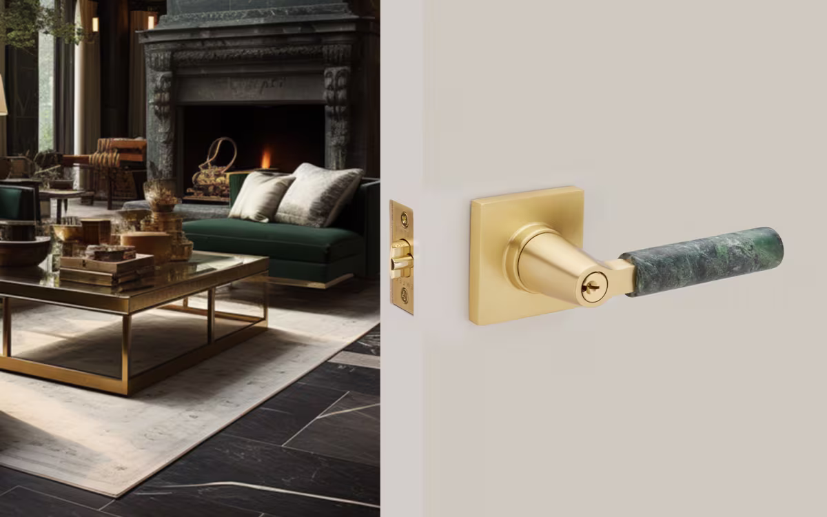 Emtek Select L-Square Green Marble Key In Leverset - Image 2